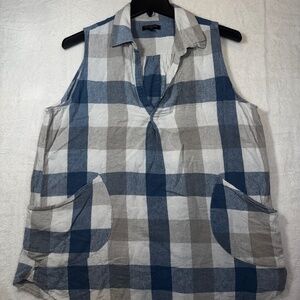 For Cynthia Sleeveless Blouse Womens Size 1X Linen Blend Plaid Western Countrygi